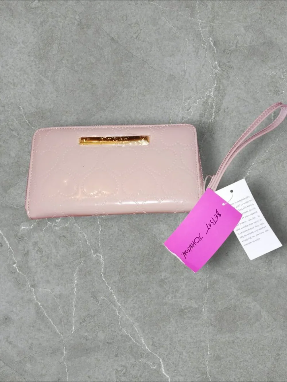 NWT Betsey Johnson Blush Heart Embossed Zip Around Wallet Wristlet